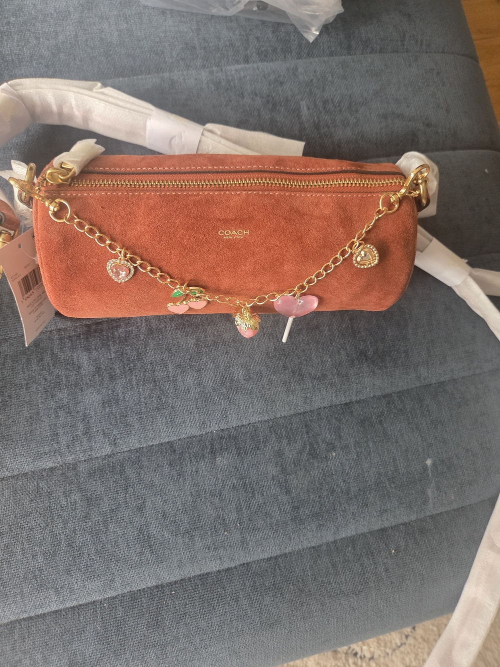 Coach Suede Charm Crossbody Bag in Rust
